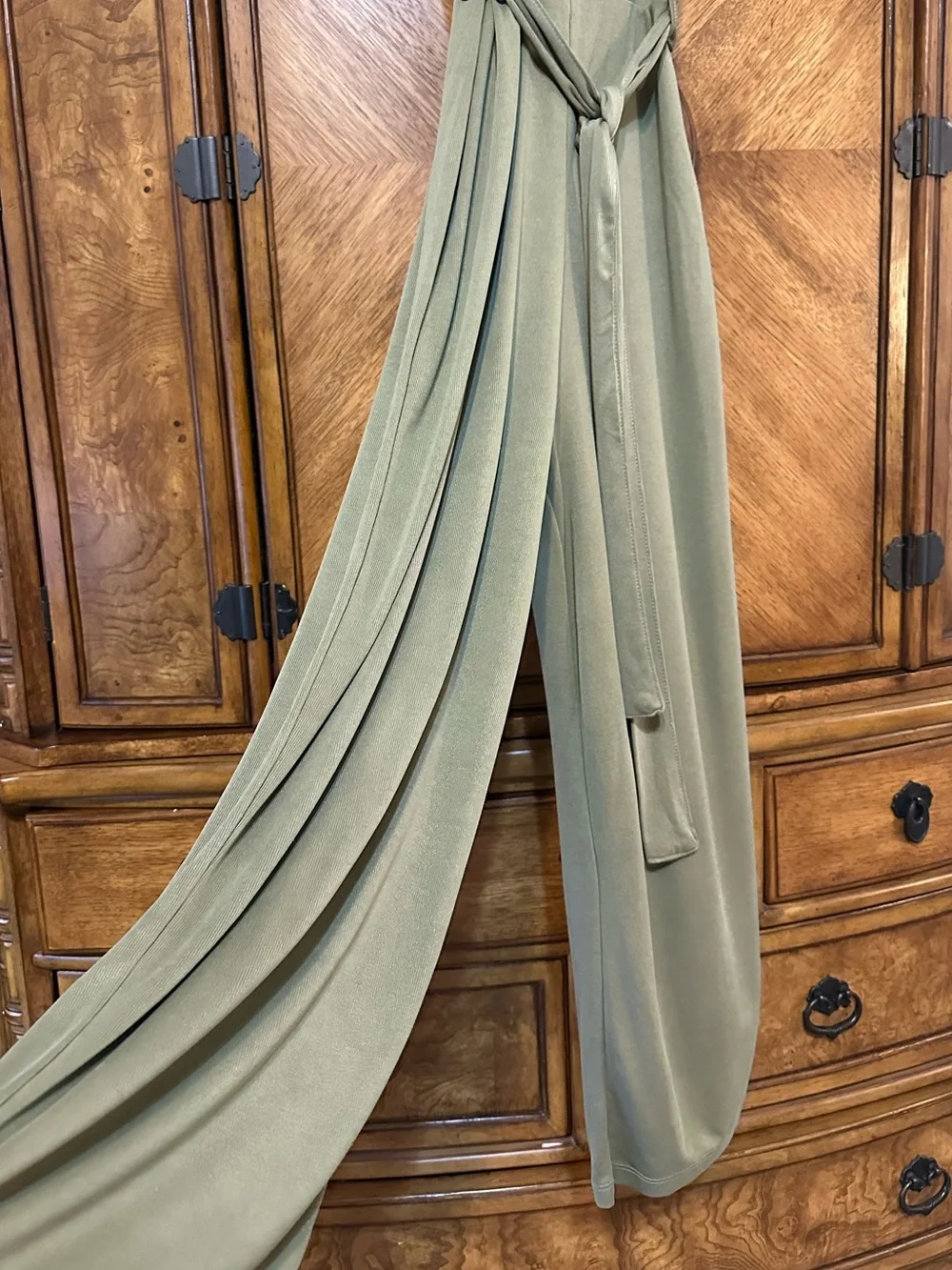 Topshop Olive Green Sleeveless Wide Leg Tie Waist Jumpsuit US 10 - Picture 9 of 14